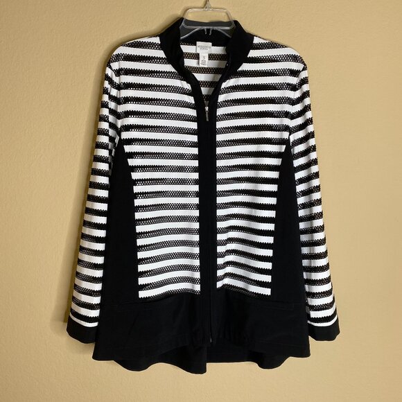 NEW weekends by chicos striped sheer zippered blazer jacket (size 3) - Picture 1 of 5